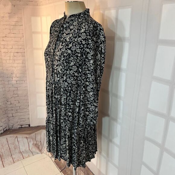 J. Crew Black White Floral Accordian Long Sleeve Half Button Shirt Dress Small - Picture 4 of 13